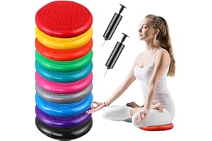 Leitee 10 Pcs Inflated Wobble Cushion Wiggle Seat Balance Disc with Needle Pump Adult Kids Sensory Balance Cushion for Exercise Fitness Yoga Strengthen Core Stability Physical Therapy