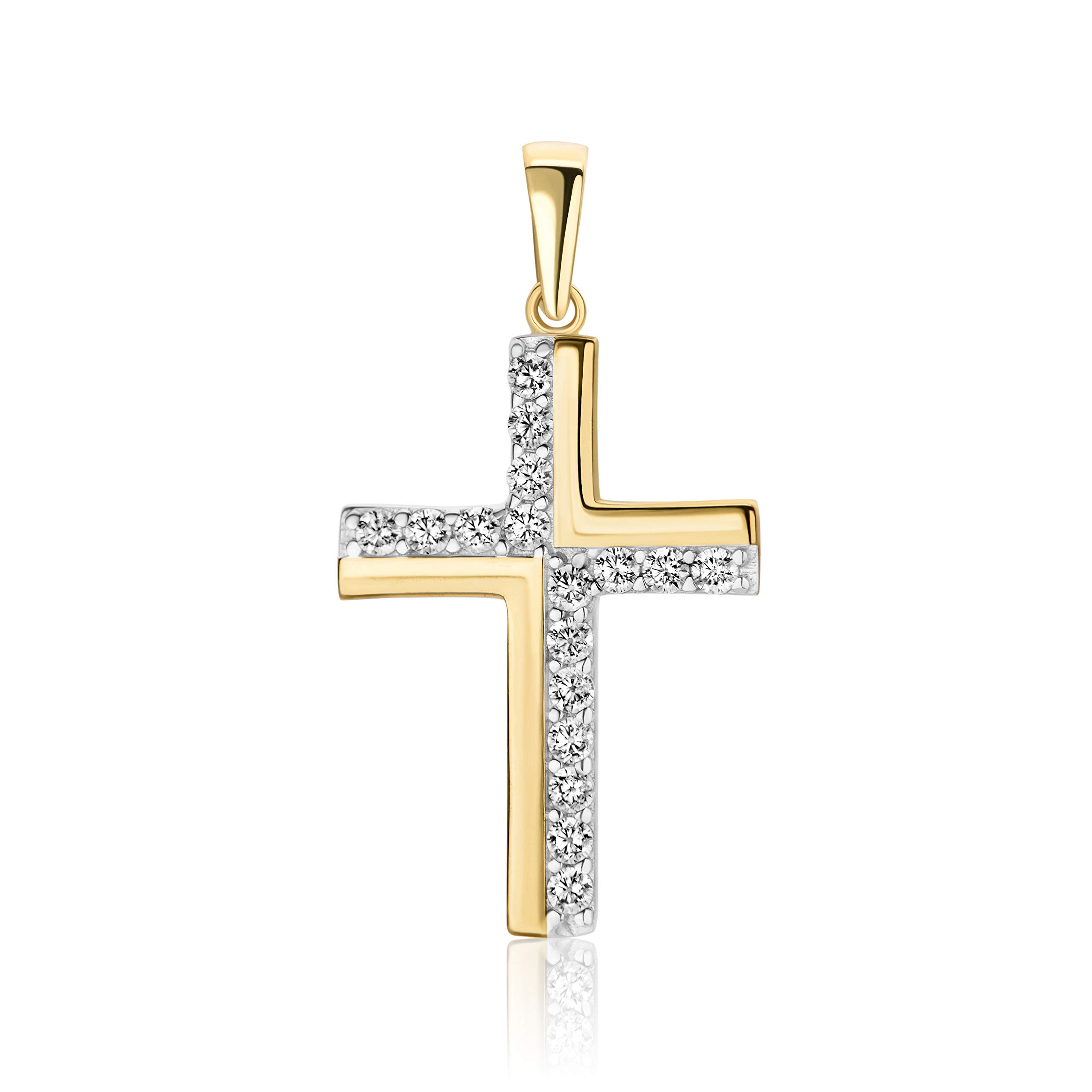 PRINS JEWELS Unisex Gold Cross Pendant 14 Carat 585 Yellow Gold with Zirconia Stones