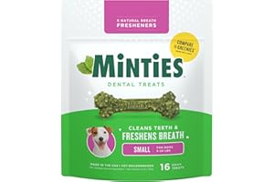 Minties Dog Dental Bone Treats, Tiny/Small Dental Dog Treats, 5-25 lbs, Clean Teeth, Fight Bad Breath, Removes Plaque and Tartar, 16 Count