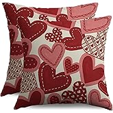 Sivirary Valentines Pillow Covers 18x18 Inch Set of 2 Red Love Heart Valentine's Day Holiday Decorative Throw Pillowcases Anniversary Outdoor Farmhouse Cushion Cases Decor for Sofa Couch Bed