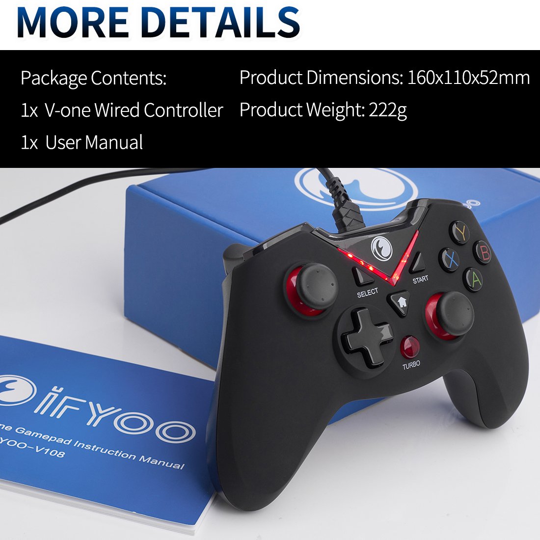 V-one Wired USB Gaming Controller Gamepad Joystick for PC (Windows XP/7/8/10/11) & Steam & Android & PS3 - Red