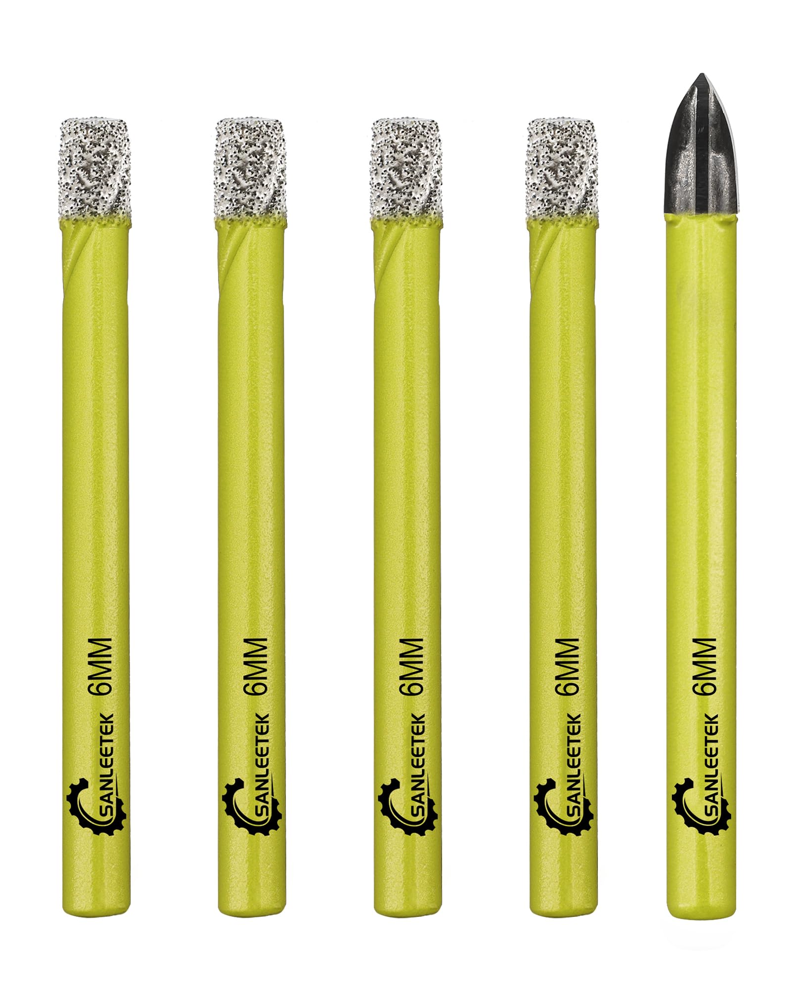 Dry Diamond Drill Bits Set - 4pcs 6mm Hole Saw and 1pc 6mm Carbide Drill with Round Shank for Marble Granite Ceramic Porcelain Tile Quartz SANLEETEK