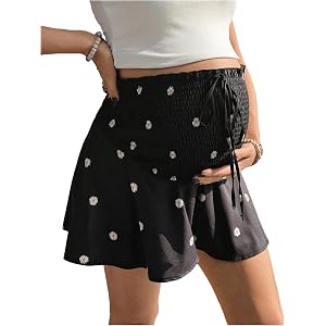 MakeMeChic Maternity Shorts for Women Floral Print High Waist Tie Front Wide Leg Shorts Flowy Shorts