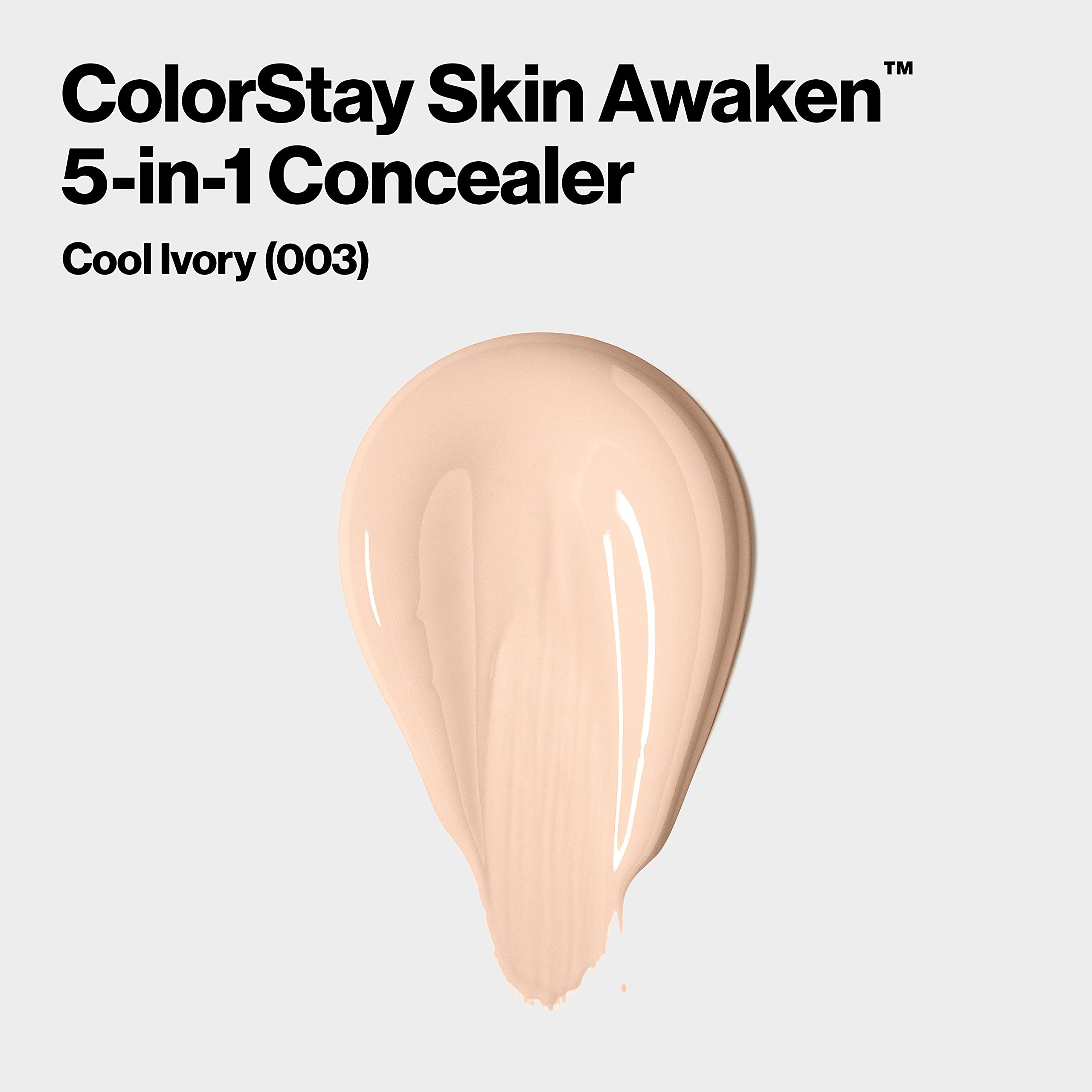 Revlon ColorStay Skin Awaken 5-in-1 Concealer, Lightweight, Creamy Longlasting Face Makeup with Caffeine & Vitamin C, For Imperfections, Dark Circles & Redness, 003 Cool Ivory, 0.27 Fl Oz