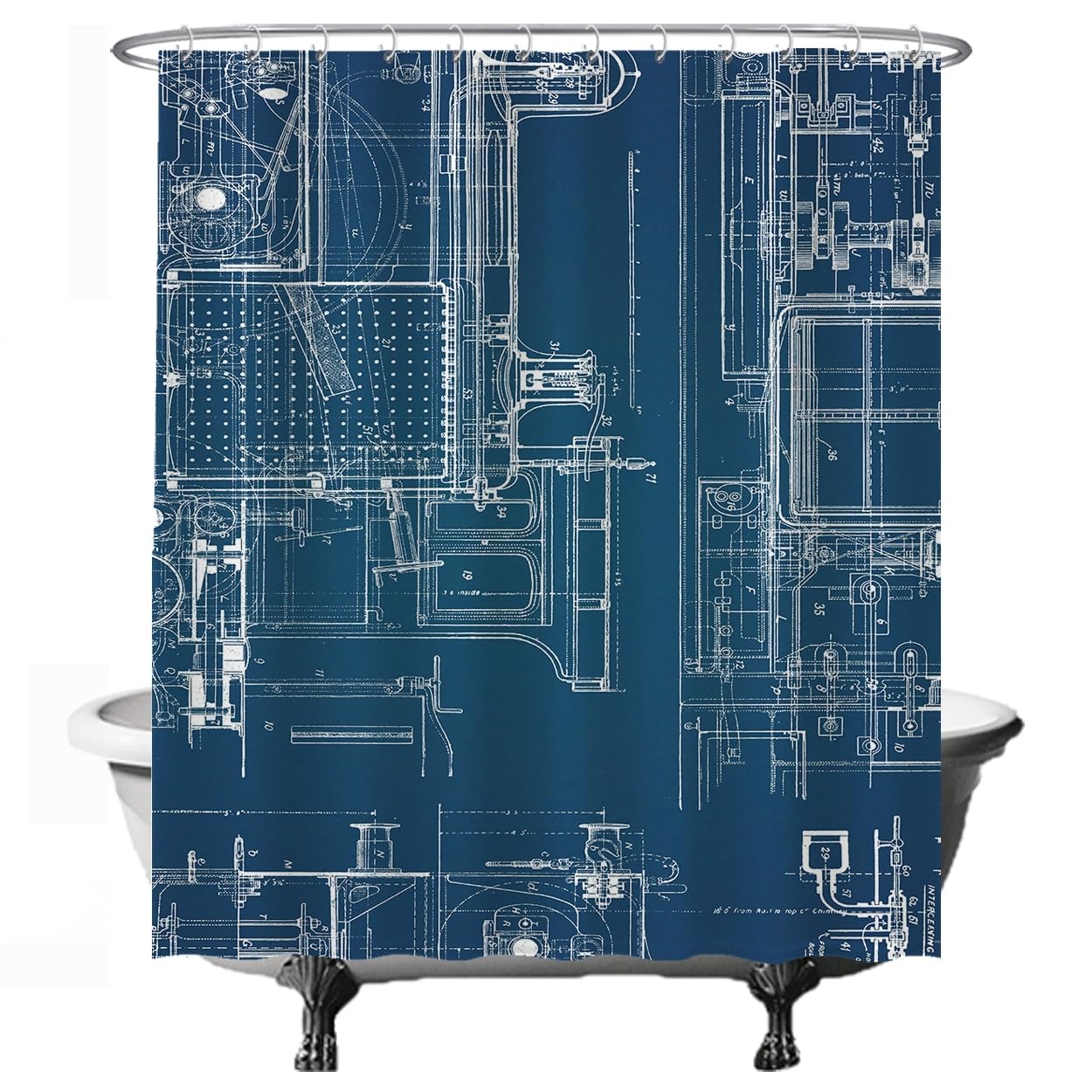 Ulticool Shower Curtain - Circuit Board Computer PC Components - 180 x 200 cm - Washable - Anti Mould - with 12 Rings - Blue White