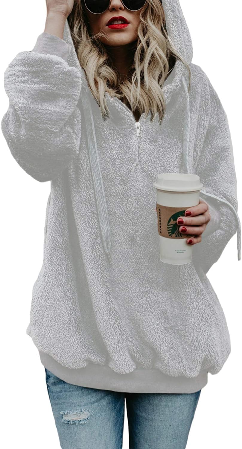 BLENCOT Womens Oversized Warm Double Fuzzy Hoodies Casual Loose Pullover Hooded Sweatshirt Outwear at  Women’s Clothing store