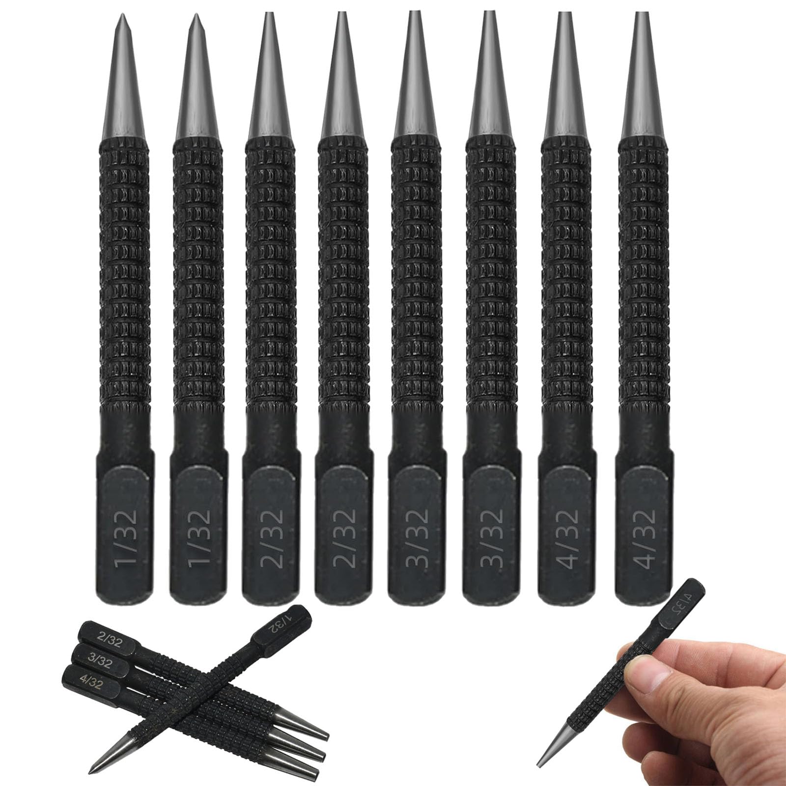 8 Pcs Centre Punch,4 Different Sizes Nail Punch Center Punch,Nail Punch Set for Drilling Holes and Marking 1/32" 2/32'' 3/32" 4/32''