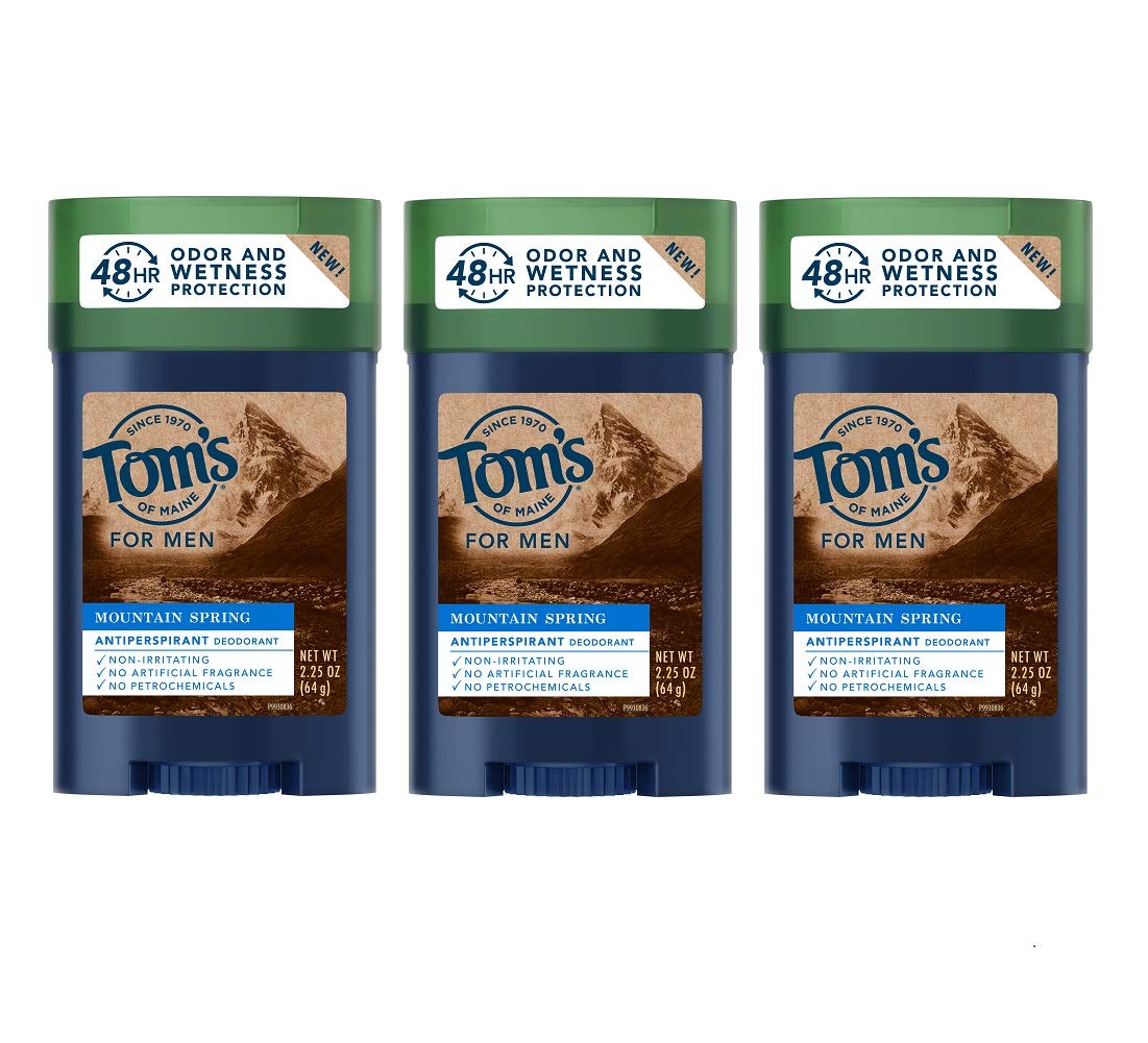 Tom's of Maine Men's antiperspirant, for Men, Mens Deodorant Antiperspirant, Mountain Spring, 2.25 Oz, 3 Pack : Beauty