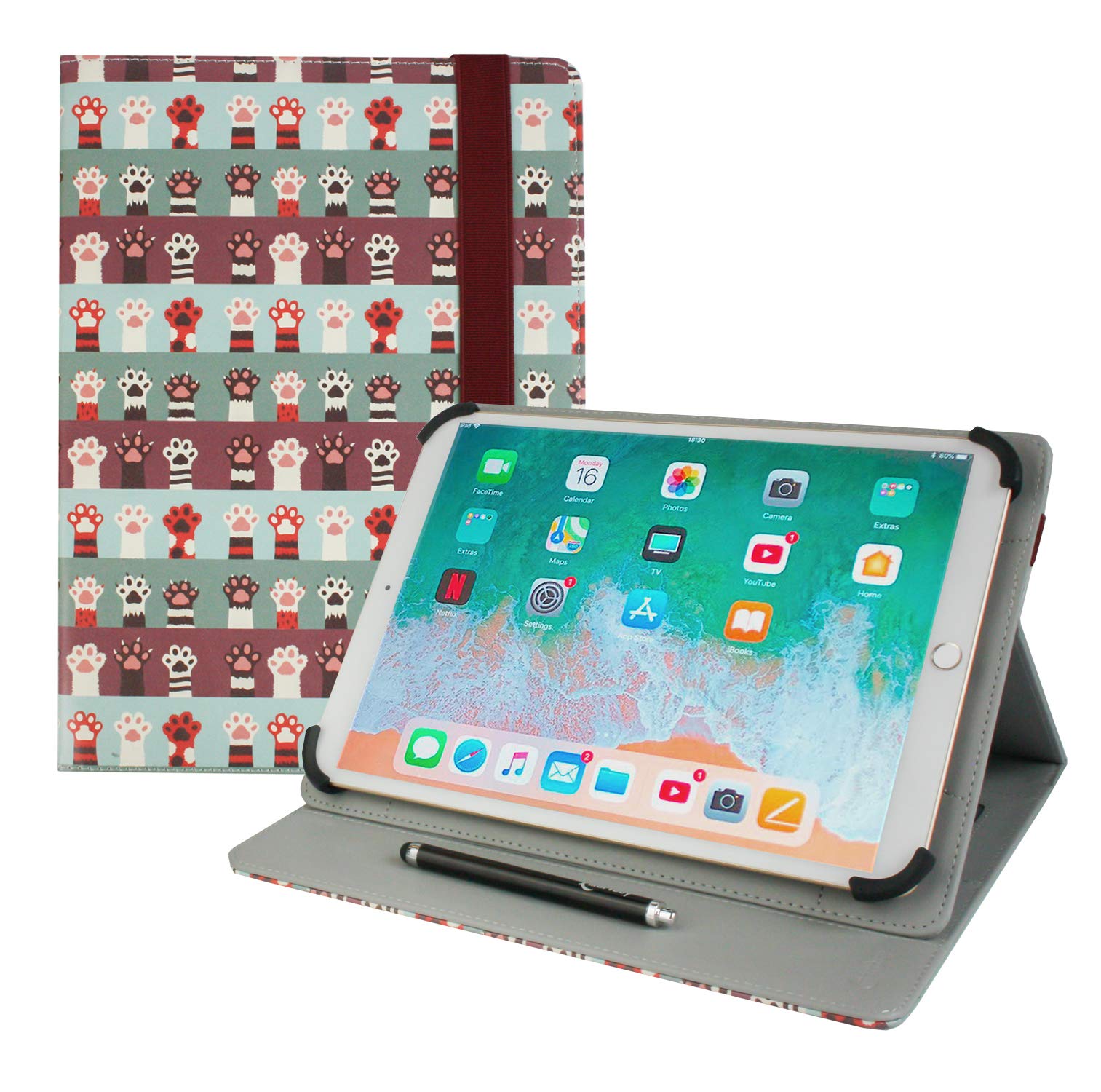 Emartbuy Universal 9.1 Inch - 10.5 Inch Paws Multi Angle Folio Wallet Case Cover With Card Slots and Stylus Pen Compatible With Selected Devices Listed Below