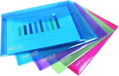 Rapesco 0689 ECO Recycled Popper Wallets A5 Pack of 5 Assorted Colours