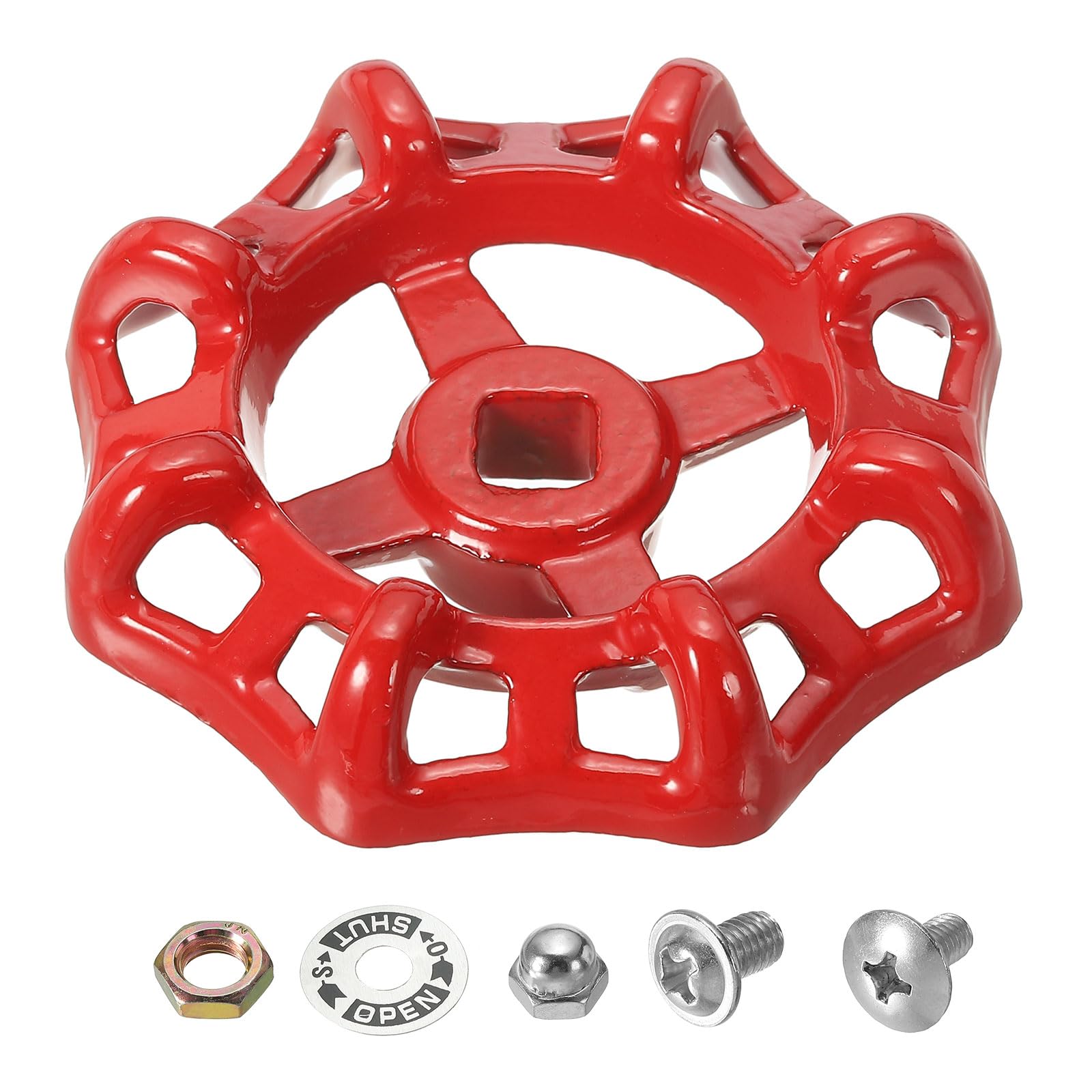 PATIKIL Outside Faucet Handle Square Stem Hole 9x9mm, Cast Steel Faucet Round Wheel Handle Replacement Water Spigot Handle with Screws Spacer, Red