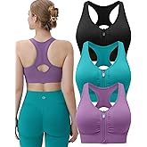 Evercute Women's Zip Front Sports Bras Wireless Padded Racerback Medium Support Post-Surgery Bra Yoga Exercise Athletic Bras