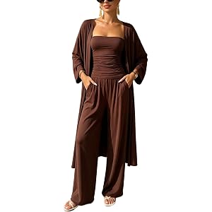 NATTEMAID Sexy Modest 3 Piece Travel Outfit For Women Top Cardigan And Pants Lounge Set