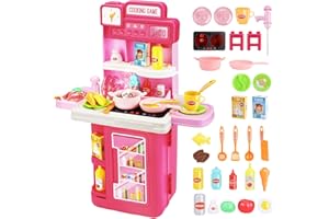 Deejoy 4 in 1 Kitchen Playset,41pcs Kitchen Toys with Realistic Lights & Sounds,Simulation of Spray and Play Sink,Pretend Play Food Accessories for Toddler.