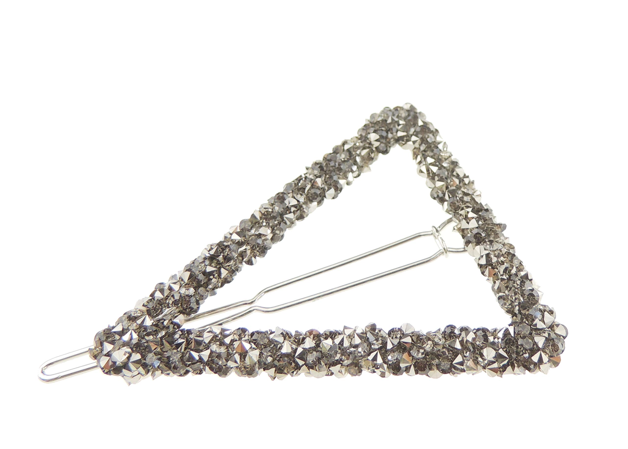 Womens Girls Sparkly Rhinestone Jeweled Crystal Diamante Party Birthday Christmas Bridal Wedding Accessories Slides Hairpin Hair Clips Grips Bobby Pins Triangle Circle Round Barrette (Triangle Grey)