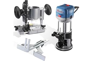 Wood Router Combo Kit, Enhulk 6.5-AMP 1.25HP Trim Router Fixed Base & Plunge Router for Woodworking, 6 Speeds to 32000 RPM, Kit with Roller Guide, Edge Guide and Dust Hood…