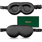 SGMSILK 100% Pure Mulberry Silk Sleep Mask, 3D Contoured Cup Eye Mask for Sleeping, 22 Momme Super Soft Breathable Blindfold, Adjustable Blackout Travel Silk Eye Cover Black