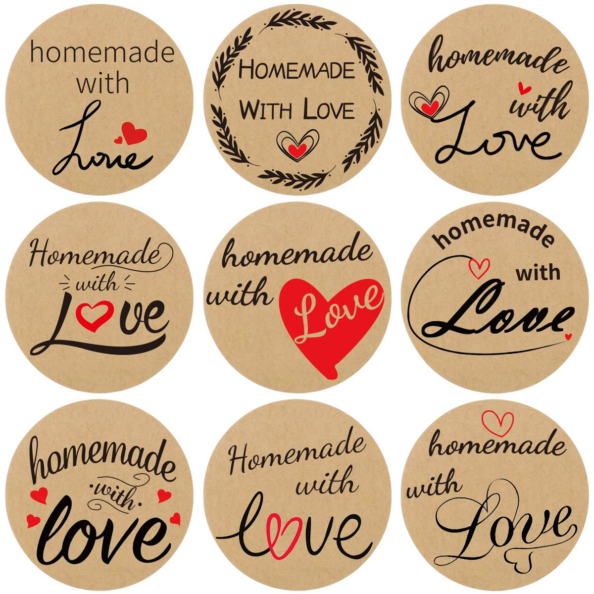 FANCY LAND 500Pcs Homemade with Love Stickers Perforated Roll Sticker Labels Home Kitchen Stickers 1.5 Inch 9 Designs