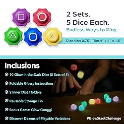 OmniHaven Glow-in-The-Dark Dice Game Set – 4-in-1