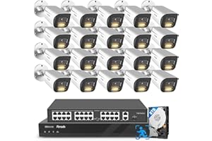 PANOOB 32 Channel 4K Security Camera System, 20x 8MP PoE Bullet Cameras with Spotlight Color Night Vision, Two-Way Audio, AI Human/Vehicle Detection, 4K NVR 8TB Storage, Remote Access, PB65A2032-8MD-1