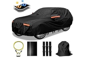 OWEEIO 30 Layers SUV Car Cover for Automobiles All Weather Waterproof, Outdoor Snowproof UV Protection Windproof, Door Zipper, Soft Cotton, Heavy Duty Universal Car Covers, (Black, Fit SUV 171"-180")