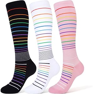 Compression Socks for Women 15-20 mmHg Striped Knee High Womens Socks | 3 Pairs Graduated Compression Support Socks for Nurse