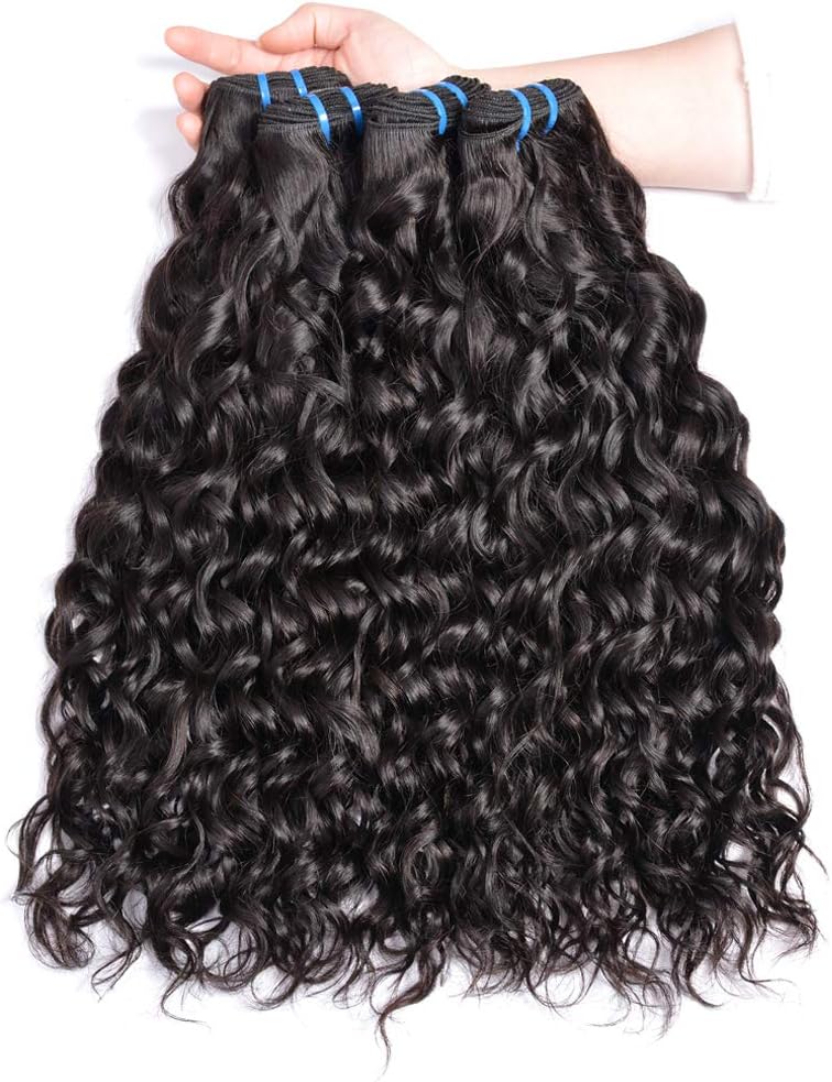 MSGEM Brazilian Water Wave Hair 4 Bundles lot Wet and Wavy Remy Human Hair Extensions Unprocessed Virgin Brazilian Hair Bundles (10 10 10 10 inch)