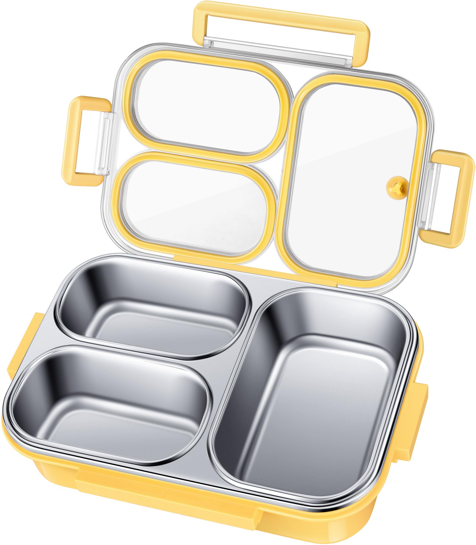 Photo 1 of Stainless Steel Lunch Box for Kids & Adults - 25 oz - Leakproof 3 Compartment Metal Lunch Container - 18/8 Stainless Steel Bento Box - Ideal for School, Office & Outdoor - Dishwasher Safe (Yellow)