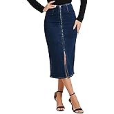 Allegra K Casual Denim Skirt for Women's Front Slit Zipper High Waist Bodycon Midi Jean Skirt