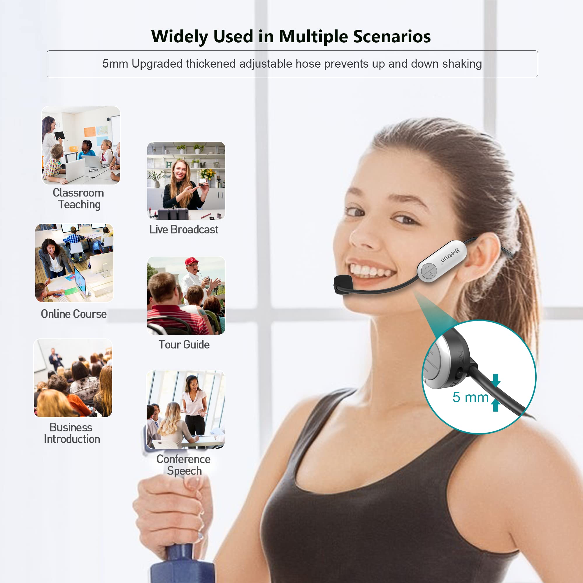 Bietrun UHF Wireless Microphone Headset, 165ft Range, Working Time 6H, 1/4''Plug, Wireless Headset Mic ＆Handheld Mic 2 in 1, for Karaoke Speaker, Amplifier, Speakers, PA System, Teaching, Fitness