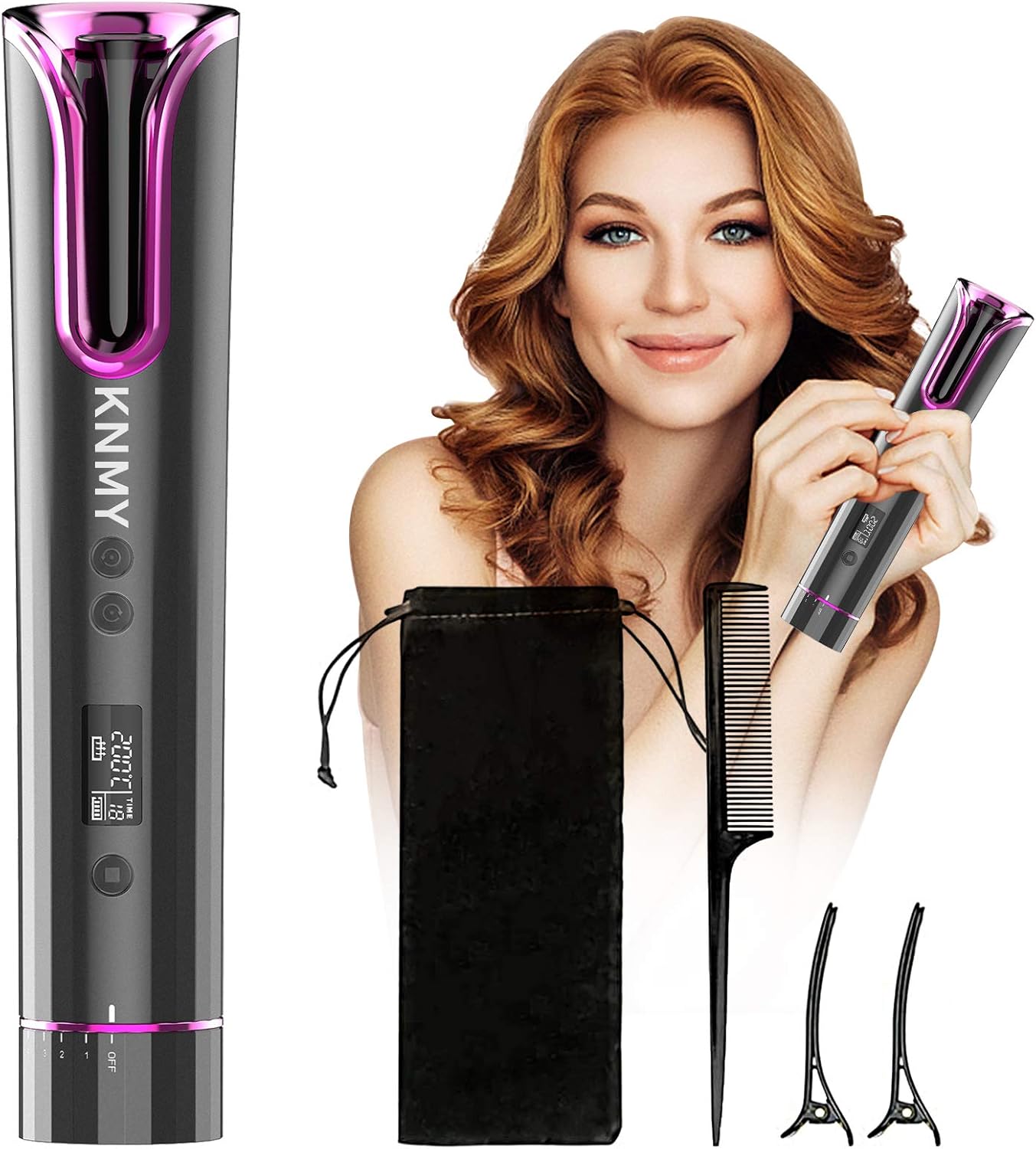 Cordless Auto Hair Curler, KNMY Curling Wands, USB Rechargeable Curling