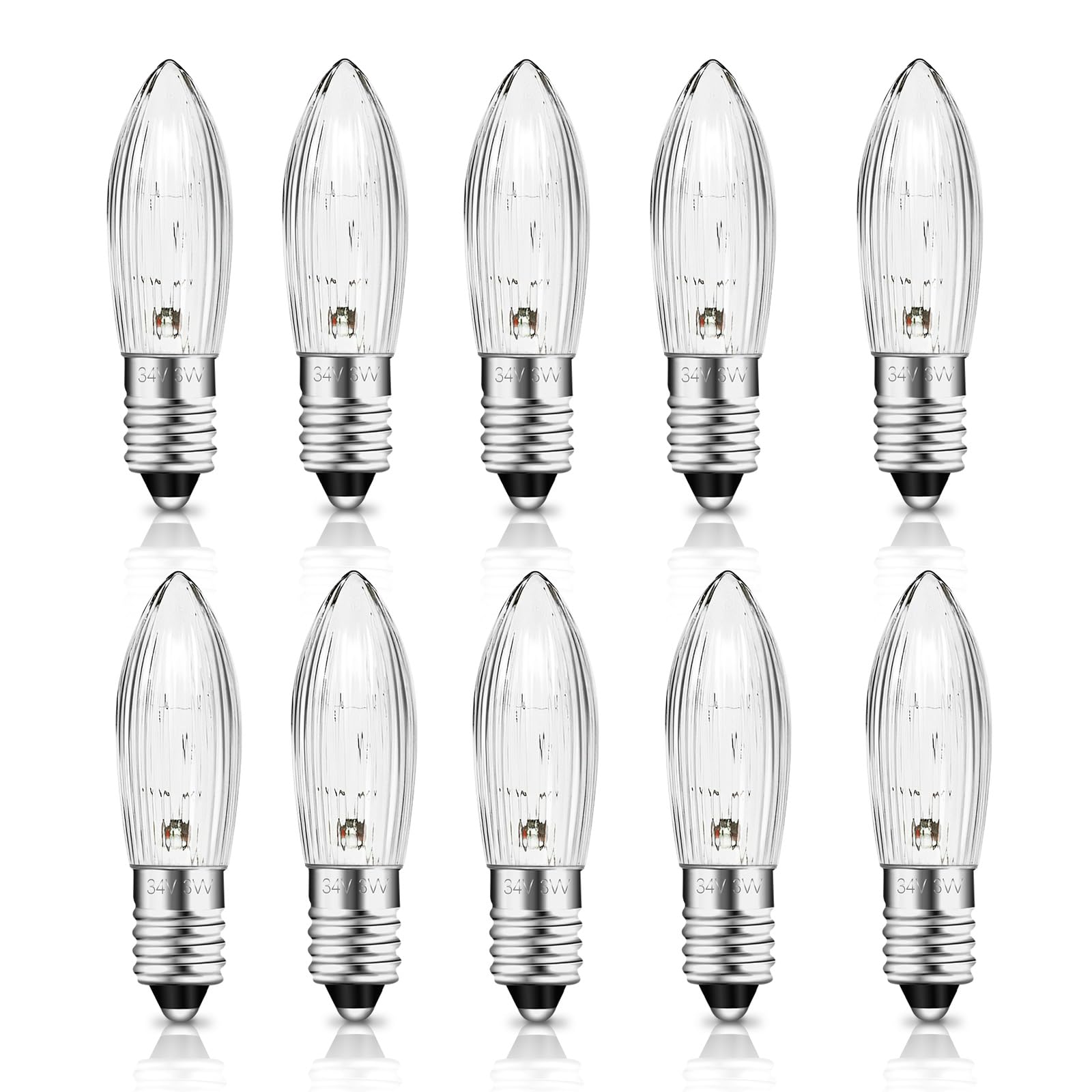 SCNNC Light Bulbs E10 34V 3W, Candle Arch Bridge Replacement Warm White 2700K, Tapered MES Spare Christmas Bulb for Bridge Arch Fairy Lights Candlestick, Pack of 10