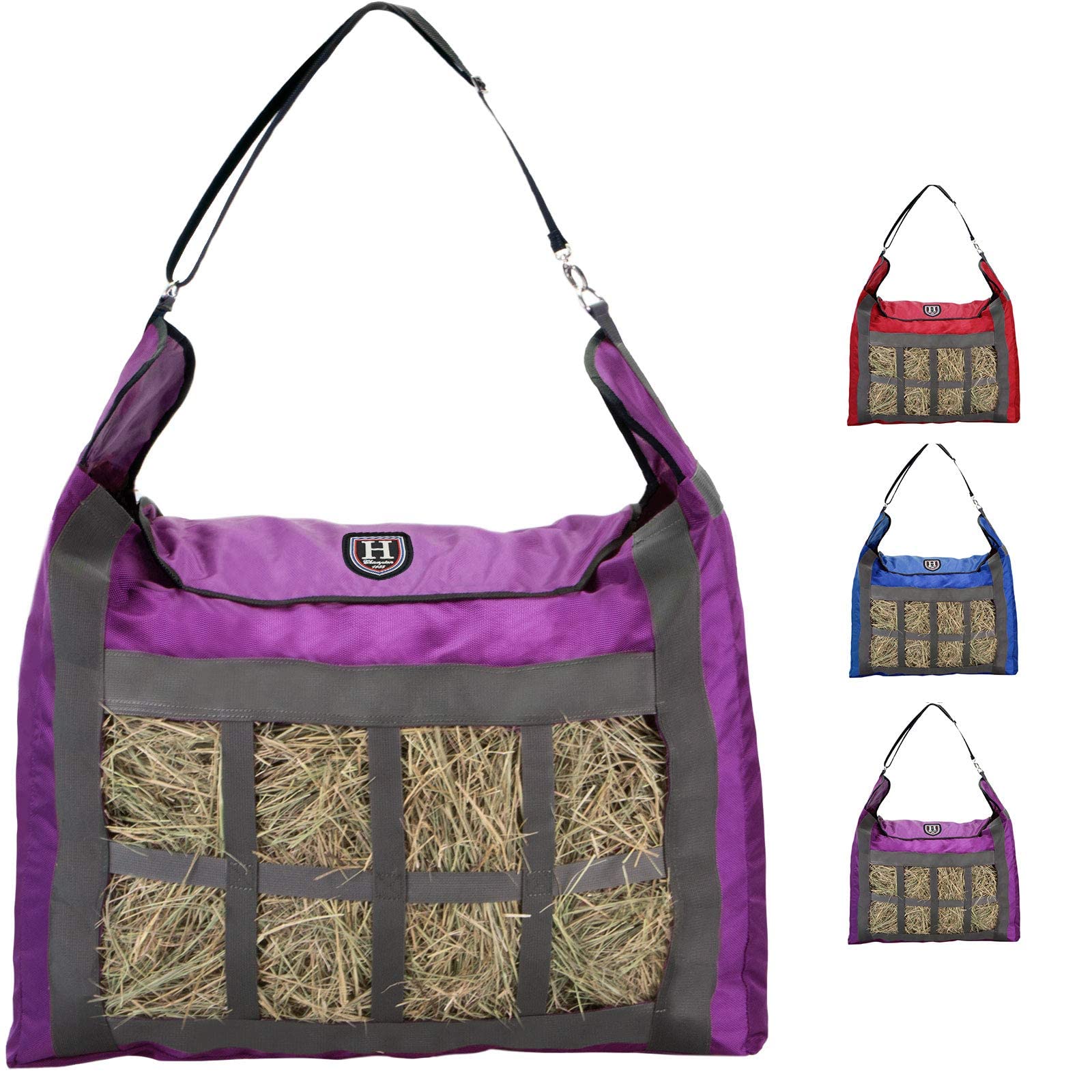 Harrison Howard Premium Durable Slow Feed Horse Hay Bags 1680D Oxford Cloth Heavy Duty Large Capacity Horse Feeding Bag-Regal Purple