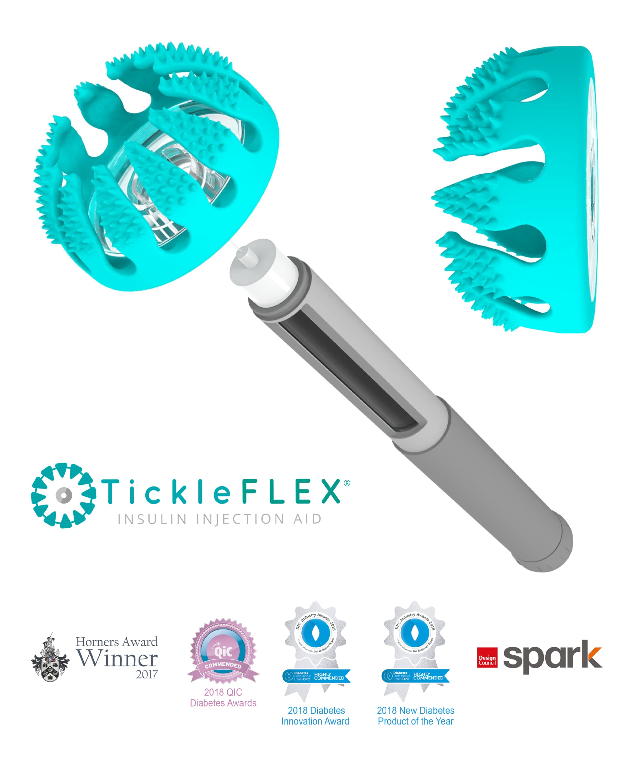 Insulin Pen Needle Injection Aid - Patent Pending Award Winning Universal Fit Add-on for Standard Pen Needles for Reducing Pain, Bruising and Anxiety - Made in UK (TickleFlex)