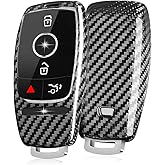 T-carbon Real Glass Carbon Fiber Key Fob Cover Compatible with Mercedes Benz,Key Fob Protector fits for Benz AMG E53 GLS63 Sedan CLA35 45 Coupe GLB35 GLA35 GLA45 2020 2023 2024 Key Shell,Silver Black