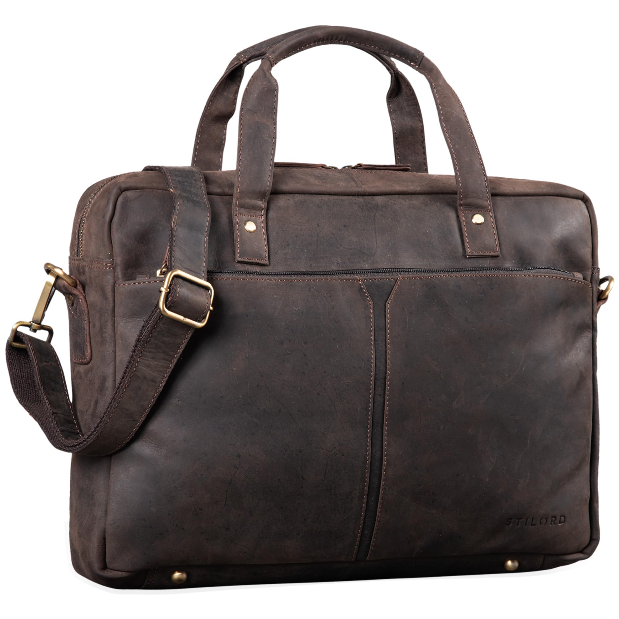 STILORD "Geralt" Vintage Leather Bag Men Messenger Briefcase Satchel Shoulder Bag Large 15,6 inch Notebook Bag Attachable Colour:Dark - Brown