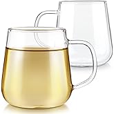 Teabloom Set of 2 Premium Borosilicate Glass Cups for Tea or Coffee - 6 Ounces / 180 ml - Stain-free and Microwave Safe