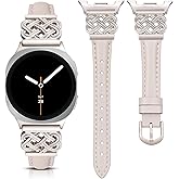 TOYOUTHS Celtic Knot Leather Band Compatible with Samsung Galaxy Watch 8 40mm 44mm/Watch 8 Classic 46mm Bands Women, No Gap One Click Slim Dressy Leather Strap with Designer Interlock Buckle
