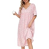 AVIIER Nightgows for Women Soft Cotton Night Shirts Short Sleeve Sleepwear with Pockets