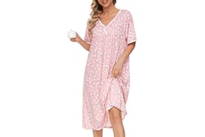 AVIIER Nightgows for Women Soft Cotton Night Shirts Short Sleeve Sleepwear with Pockets