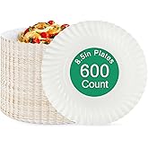 JOLLY PARTY 8.5 inch Paper Plates Uncoated,600 Count Everyday Disposable Plates, Light Weight Paper Plates White, Round Dinner Plates, Large Plate Lunch, for Home and Office