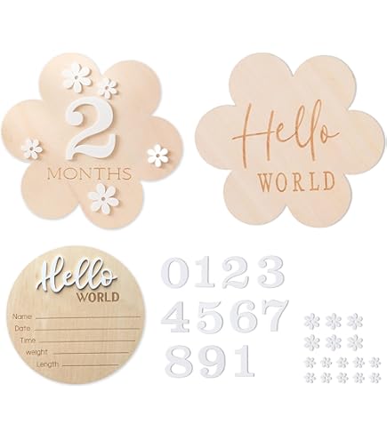 12 Pcs Wooden Baby Milestone Cards - Hexagon Flower Discs For Monthly Photo Shoots