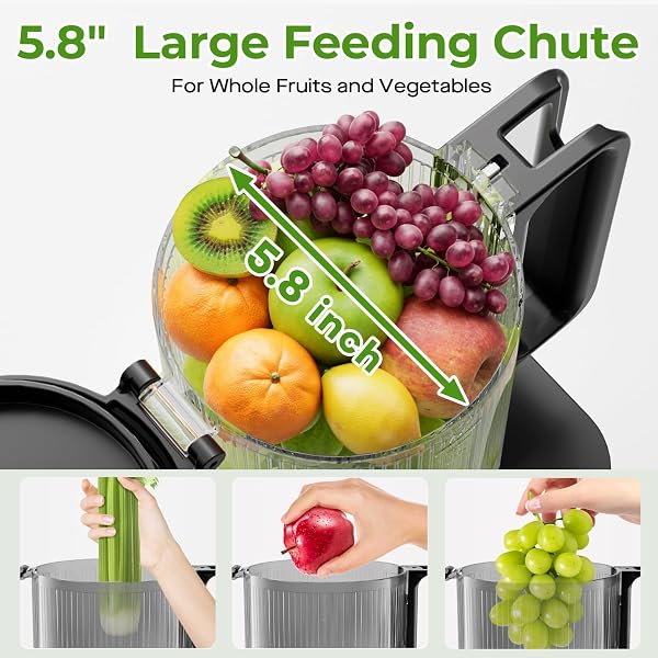 COLD PRESS JUICER, 5.8″ WIDE FEED CHUTE JUICE EXTRACTOR MACHINE WITH 400W, HIGH JUICE YIELD, SLOW MASTICATING JUICER FOR WHOLE VEGETABLES & FRUITS, STAINLESS STEEL
