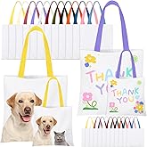 24 Pack Sublimation Blanks Tote Bags, Canvas Tote Bag Reusable Grocery Bags Polyester Tote Bag for Sublimation w/Two Size with Multicolor Handles for Advertising DIY Crafting Heat Transfer Present
