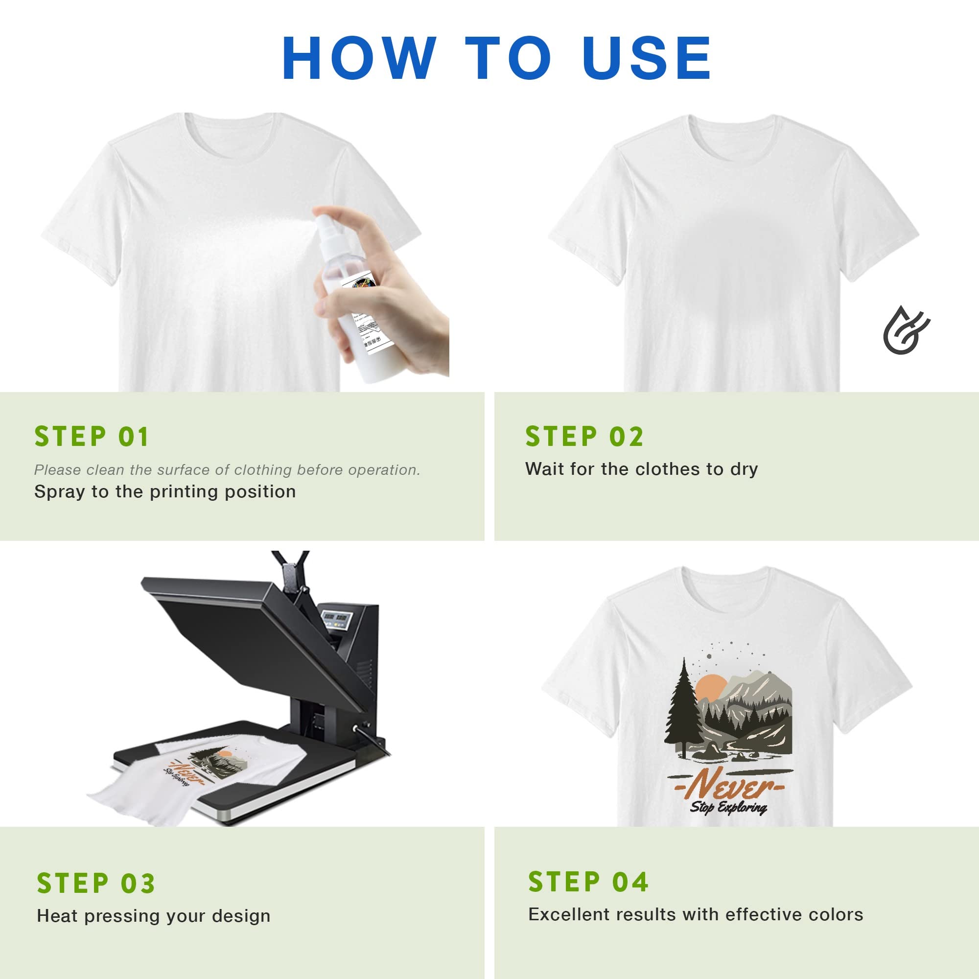 Sublimation Spray for Cotton Shirts : Quick Dry, Super Adhesion, Waterproof Sublimation Coating for All Fabrics, Including T-Shirts, Hoodies, Tote Bags, and More (100 ml)