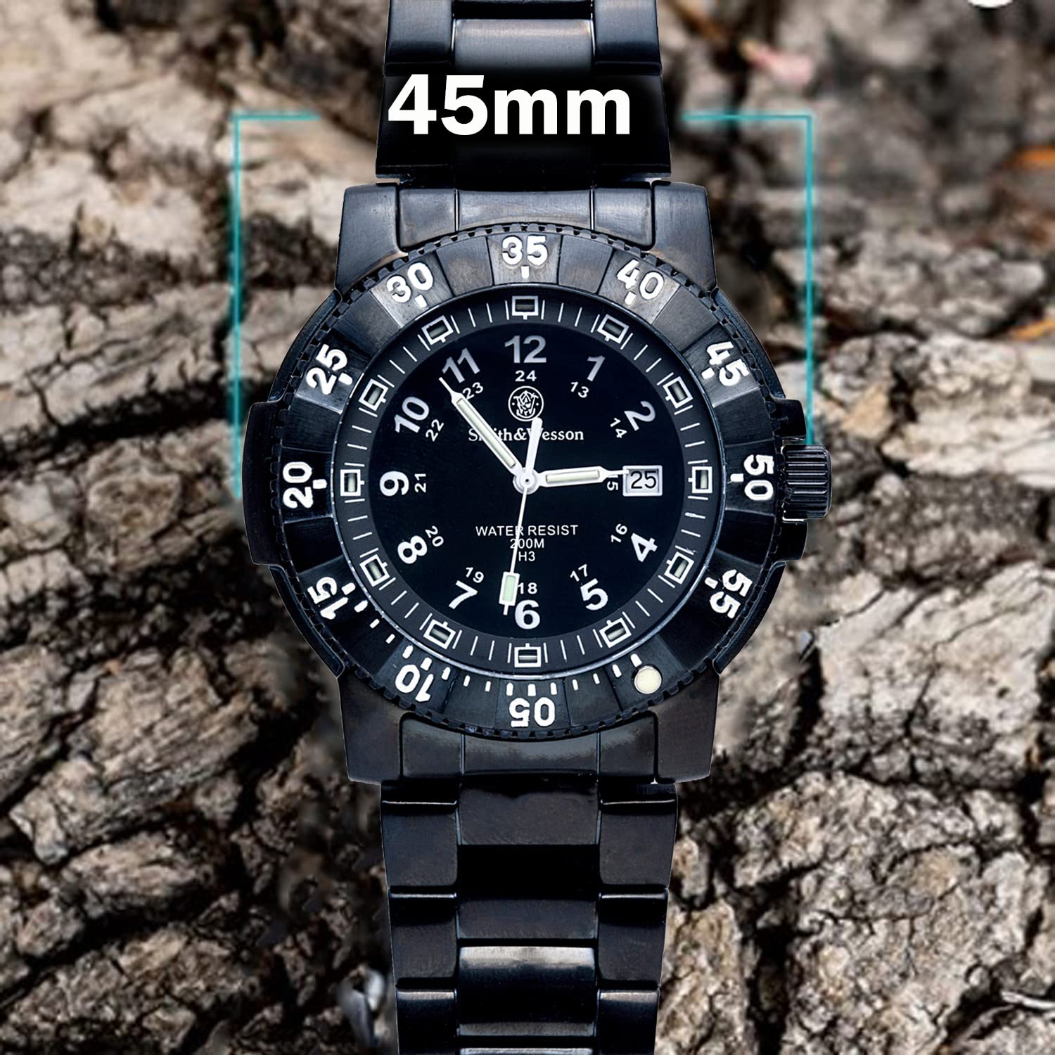 Smith & Wesson 357 Series Swiss Tritium H3 Tactical Military Watch, 20ATM Waterproof Men's Diver Tiempeice with Analog Display, 45mm Field Watch with Rubber Strap, Swiss Parts, Thailand Movement