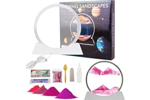 BGFJYUK Moving Sand Art Picture in Motion DIY Kit, Round Glass 3D Deep Sea Sandscapes with Display Flowing Sand Frame for Relaxing Desktop Home Office Work Décor, Making kit for kids adults(Pink,7inch)