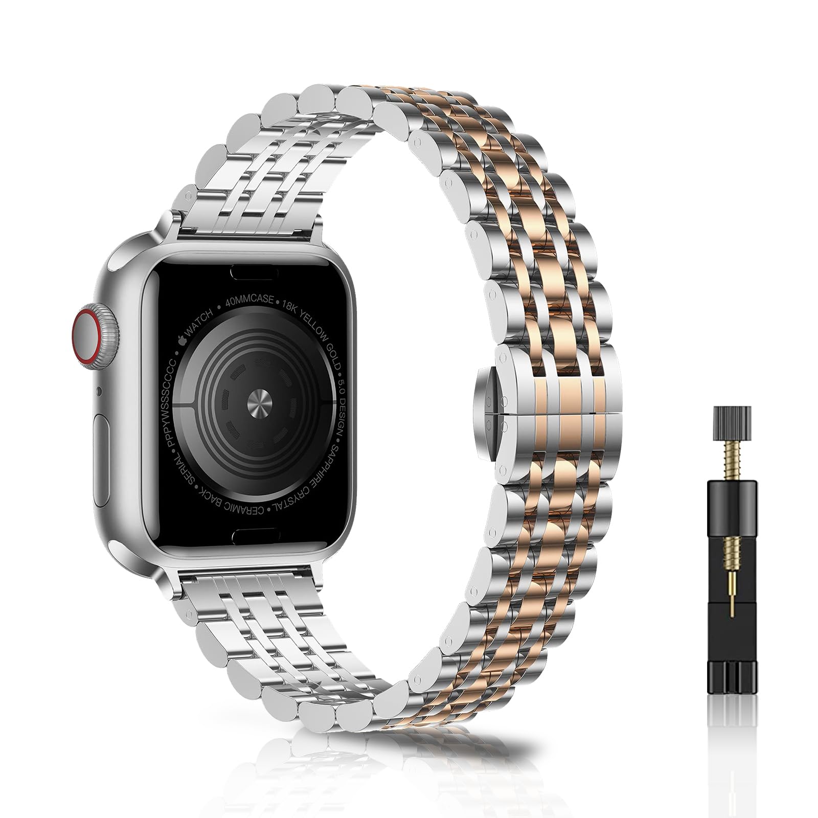 NicMool Slim Metal Straps for Apple Watch 38mm 40mm 41mm 42mm, Thin Stainless Steel Replacement Band for iWatch SE 3/SE 2/SE, iWatch Series 11/10/9/8/7/6/5/4/3/2/1 - Silver/Rose Gold
