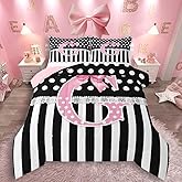 jejeloiu Pink Bowknot Comforter Set Twin Size Personalized Letter G Bedding Set for Boys Girls White Dots Duvet Quilt Monogrammed Romantic Princess Style Initials G Decor 2 Pcs with 1 Pillow Cases