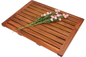 Utoplike Teak Wood Bath Mat, Shower Mat Non Slip for Bathroom,61cm x 45.4cm, Wooden Floor Mat Large for Spa Home or Outdoor
